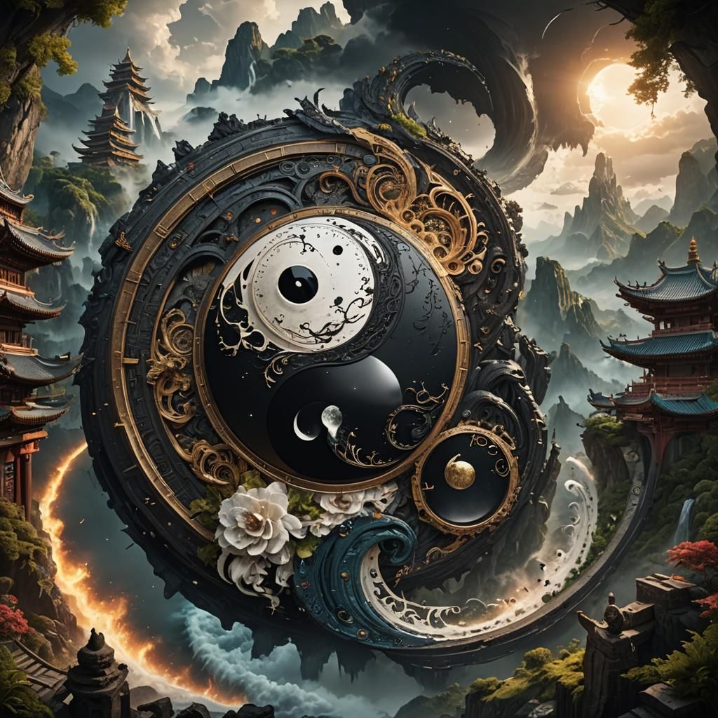Dramatic Yin Yang Symbol in Digital Matte Painting