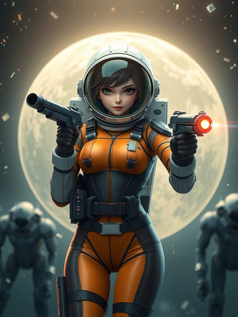 Atom-Punk Astronaut Battling Robots in 3D Anime Style