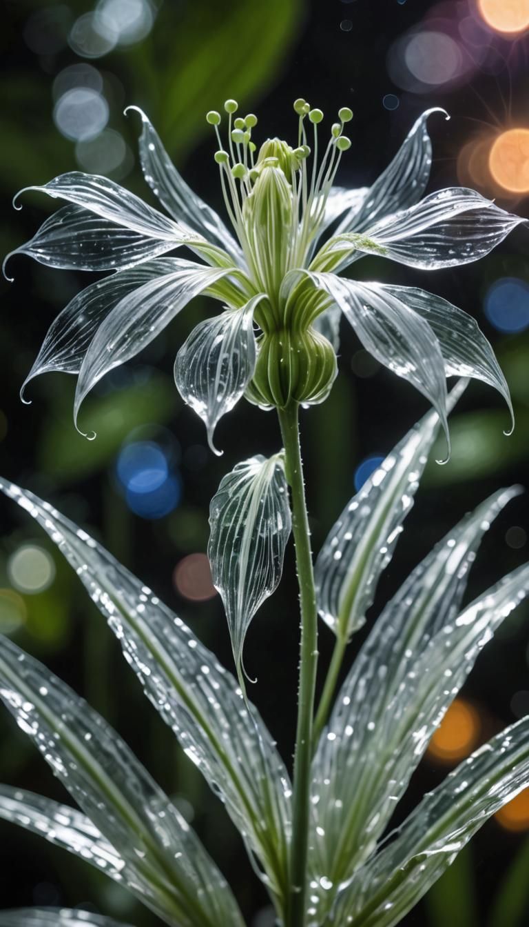 Iridescent Glass White Batflower Macro Shot