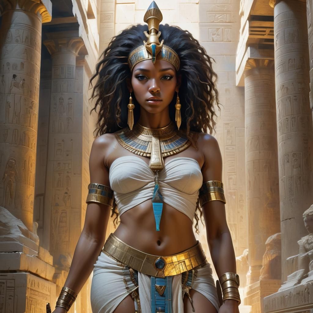 Egyptian Queen Portrait in Stone Temple