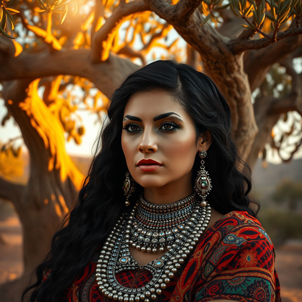 Berber Woman in Traditional Jewelry, Art Nouveau Portrait