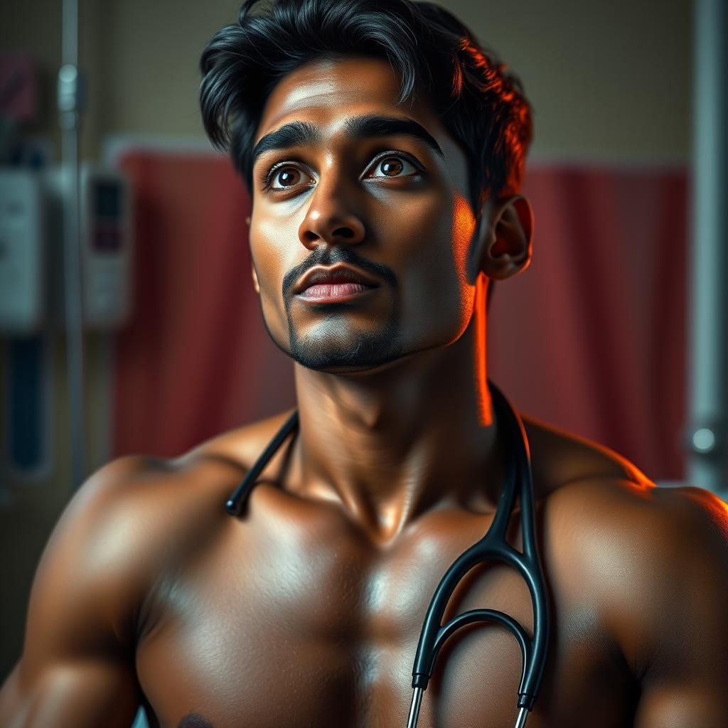 Handsome Doctor with Stethoscope in Hospital Room