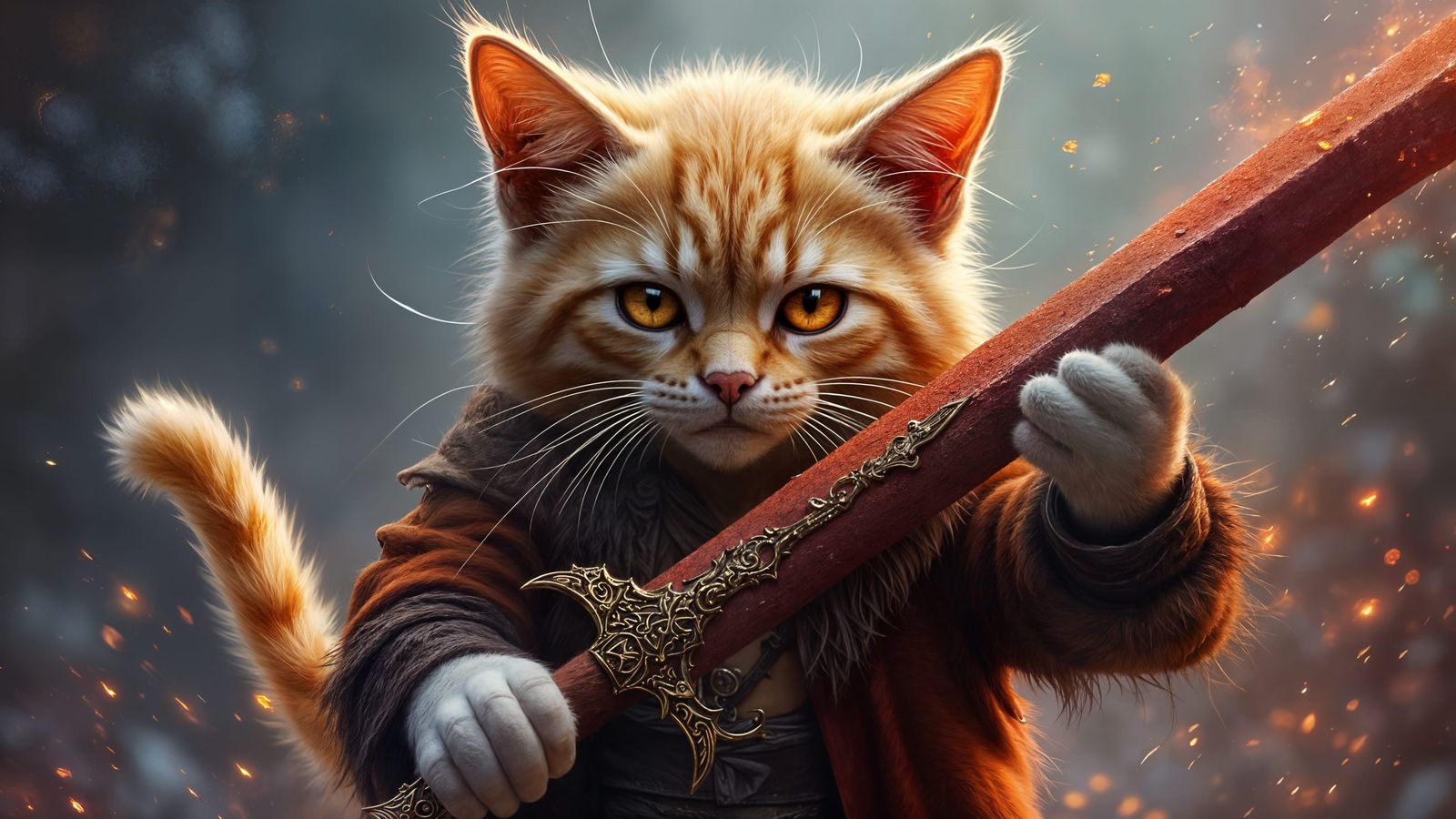 Reawakening Warlock: Light Orange Cat Wields Sword