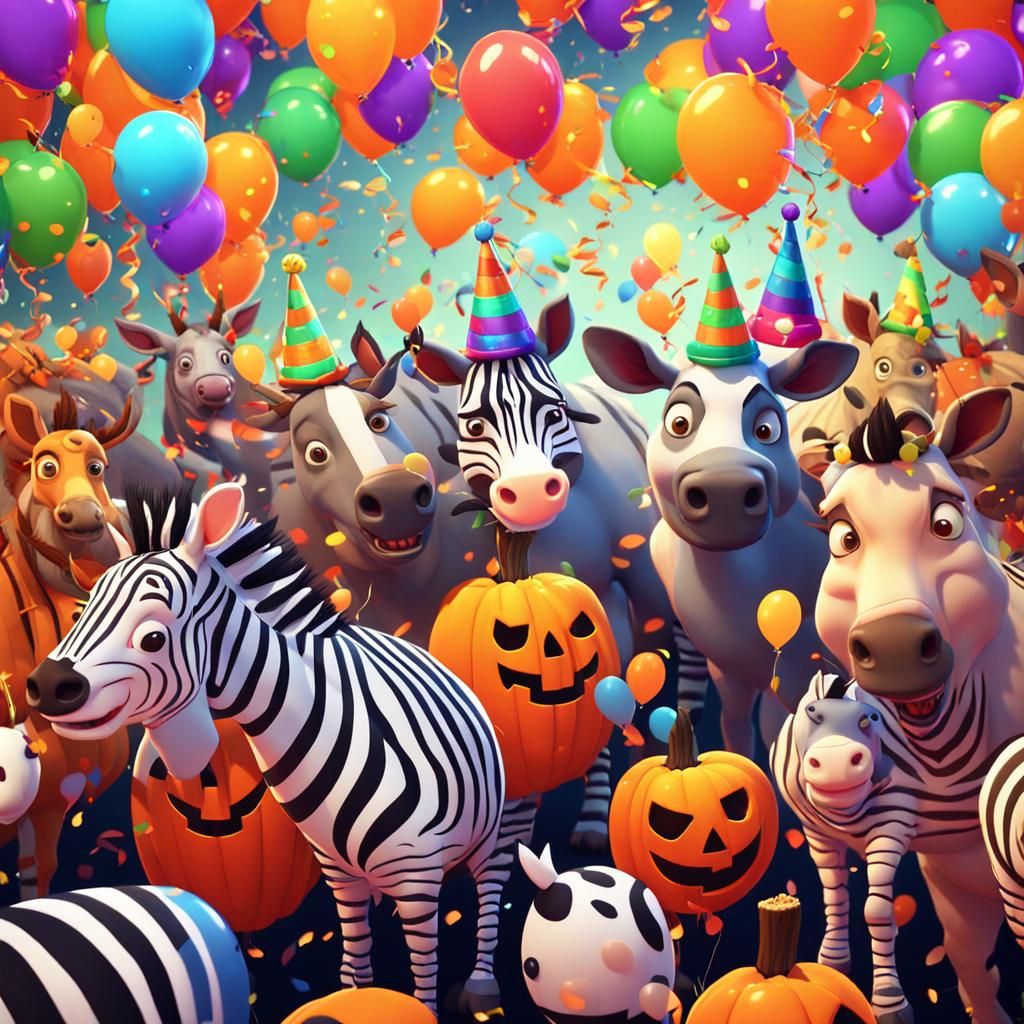Cartoon Animals Celebrate Halloween in Pixar Style