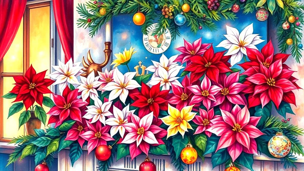 Vibrant Christmas Decor in a Home with a Colorful Poinsettia