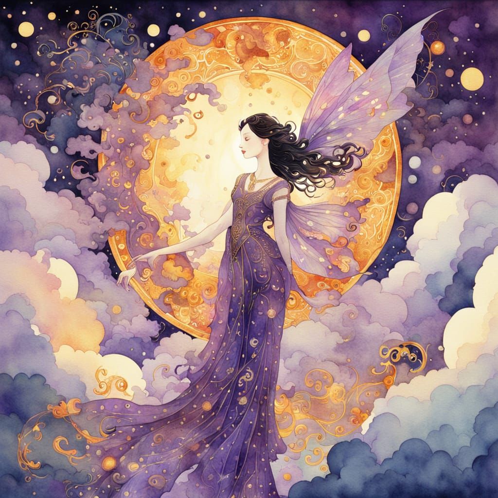 Glowing Fairy in Watercolor Splash Style