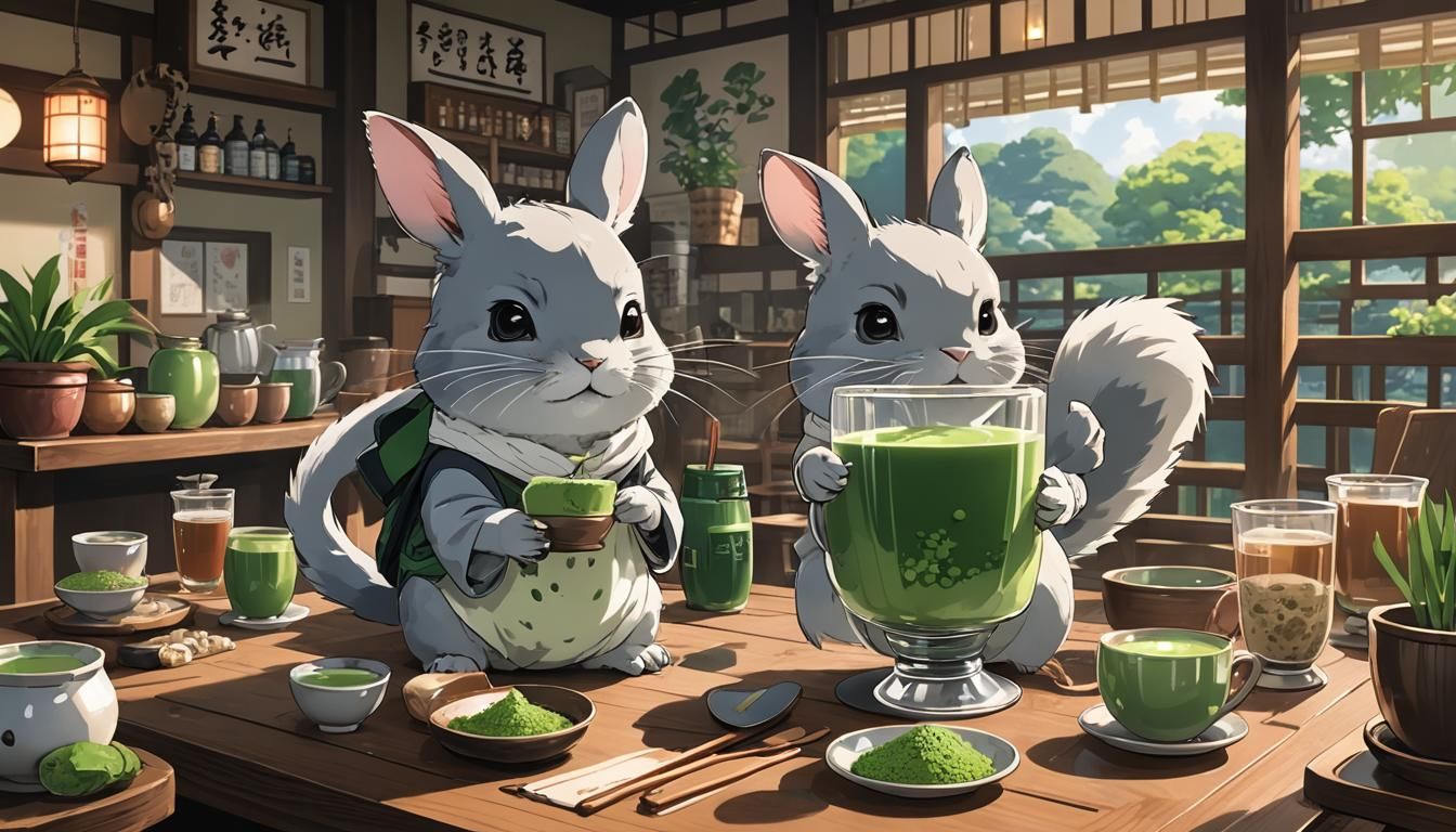 Chinchilla at Japanese Tea House in Anime Style