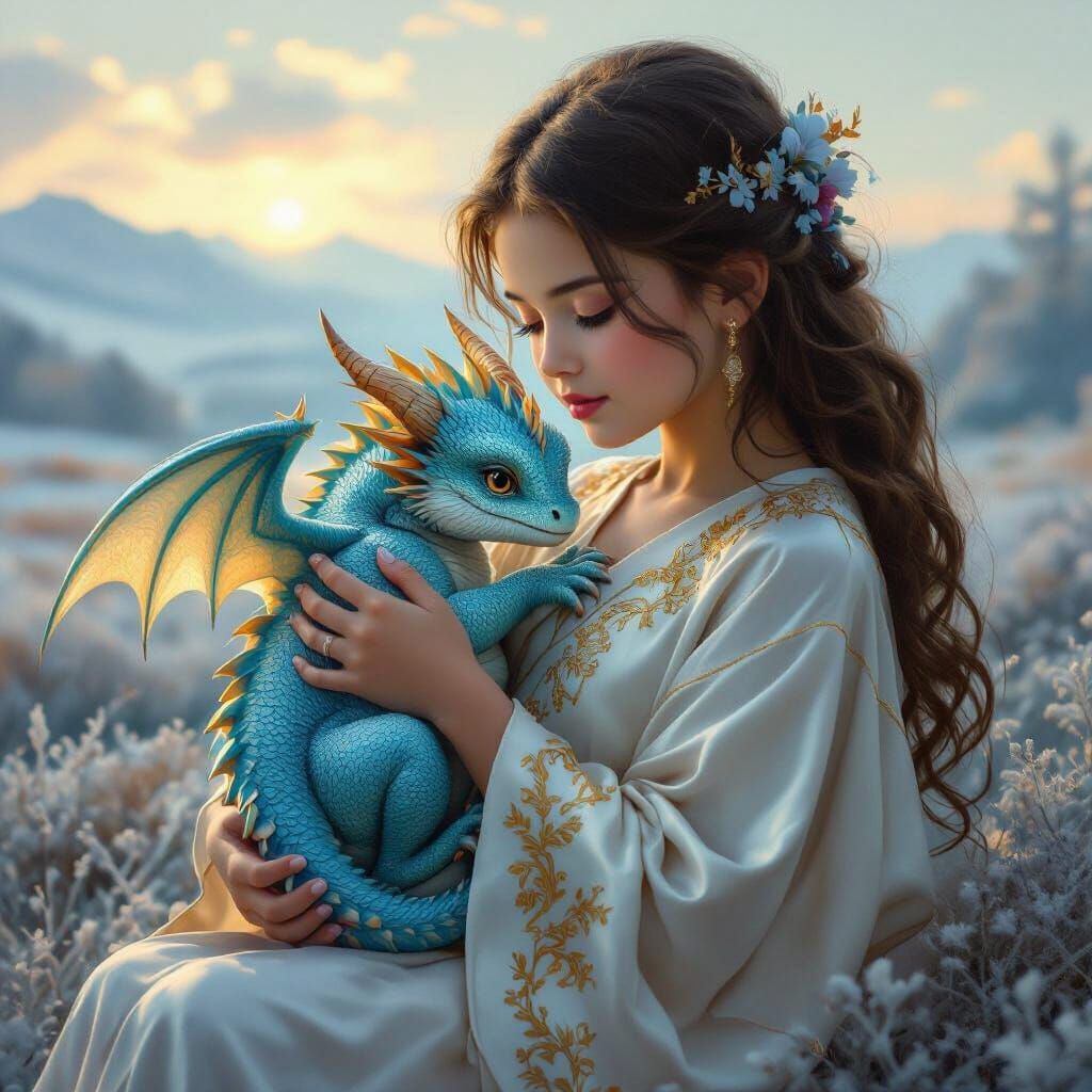 Sparkling Baby Dragon in Hand, Ethereal Fantasy Art