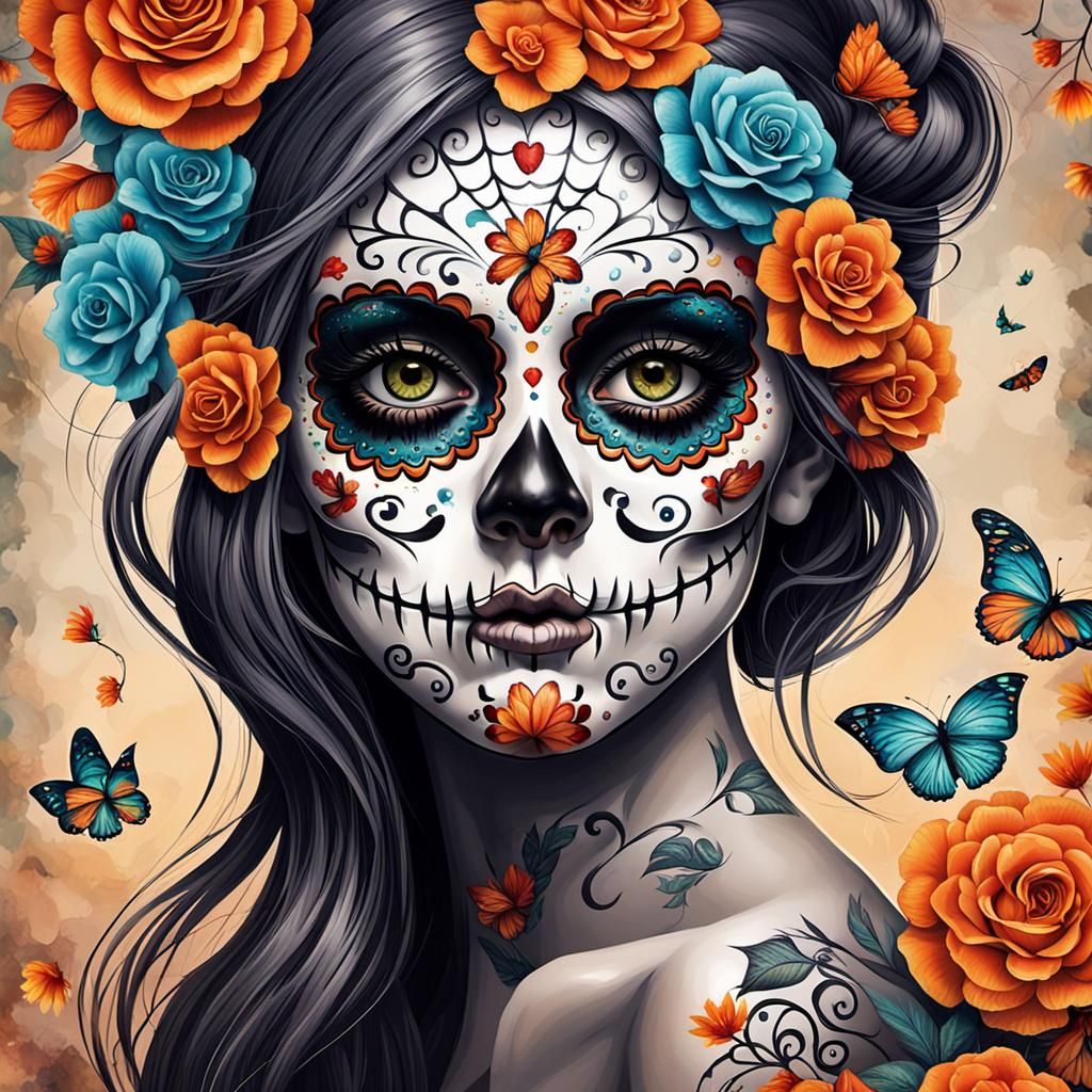 Festive Sugar Skull Makeup for Día de los Muertos