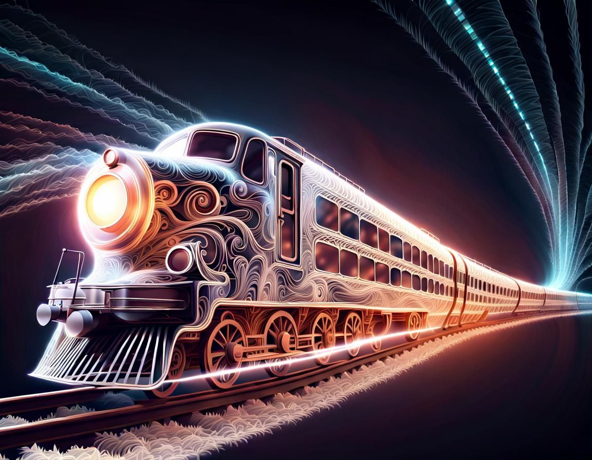 Glowing Light Beam Train on Crystal Rails