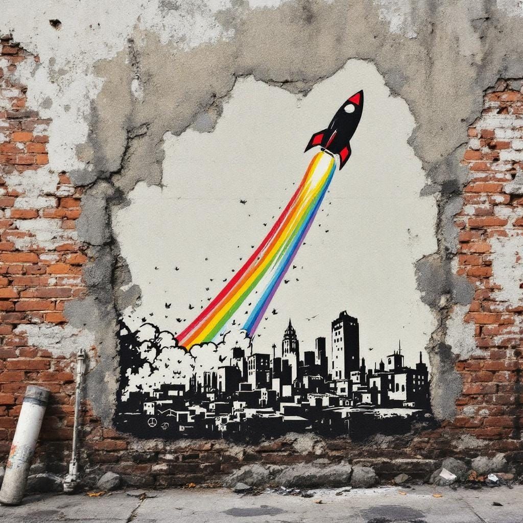 Banksy-Style Rocket Launch Street Art Stencil