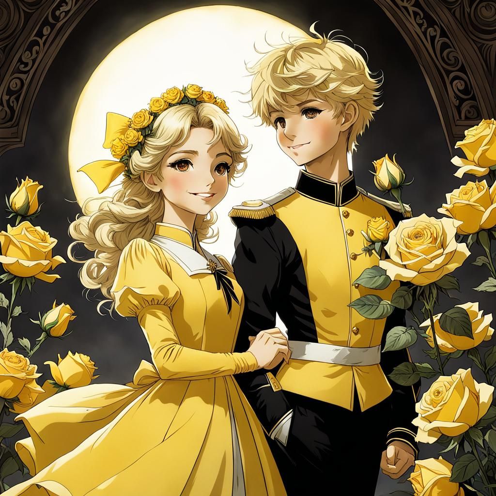 Blond Children in Rose Garden, Anime Rackham Style