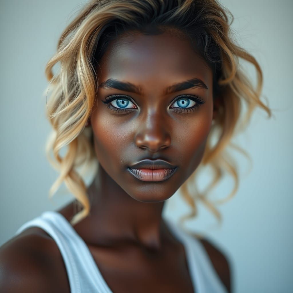 Stunning Dark-Skinned Woman Portrait with Professional Light...