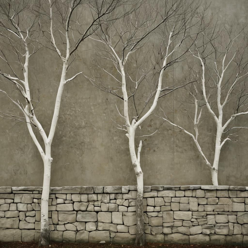 Night-Bleached Trees Espaliered Against Stone