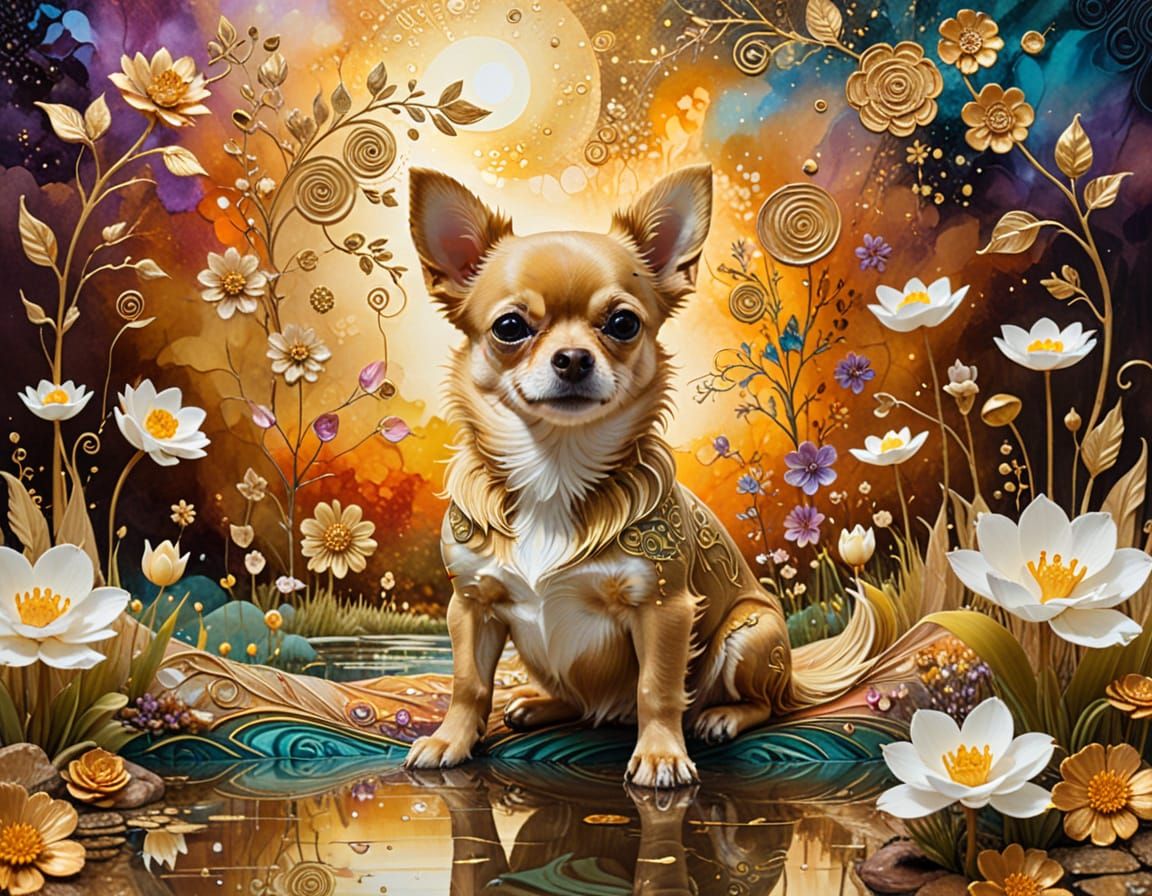 Dreamlike Chihuahua and Duckling in Surrealist Painting