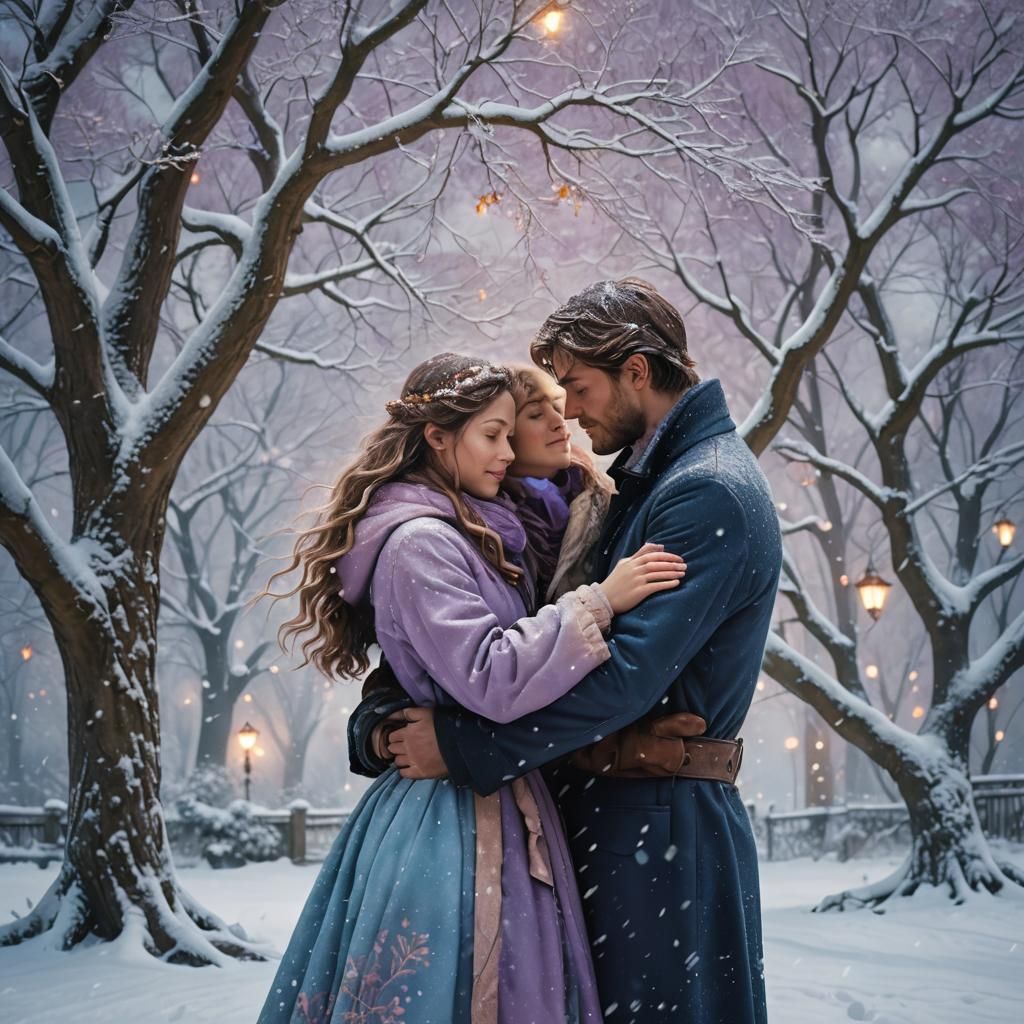 Loving Couple in Winter Wonderland: Fantasy Concept Art