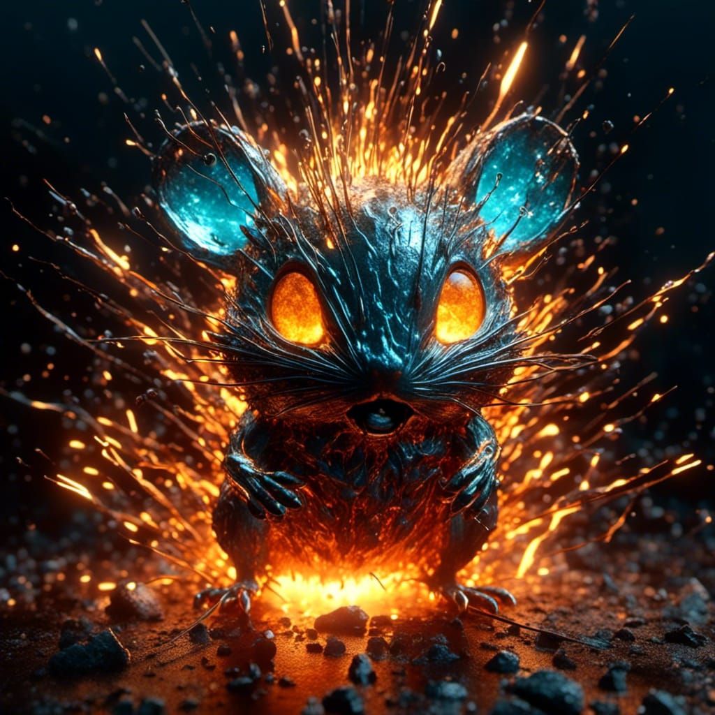 Aqua Chibi Mouse of Molten Metal in Dark Scene