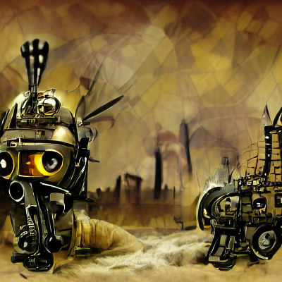 Post-Apocalyptic War Robot in Ruins