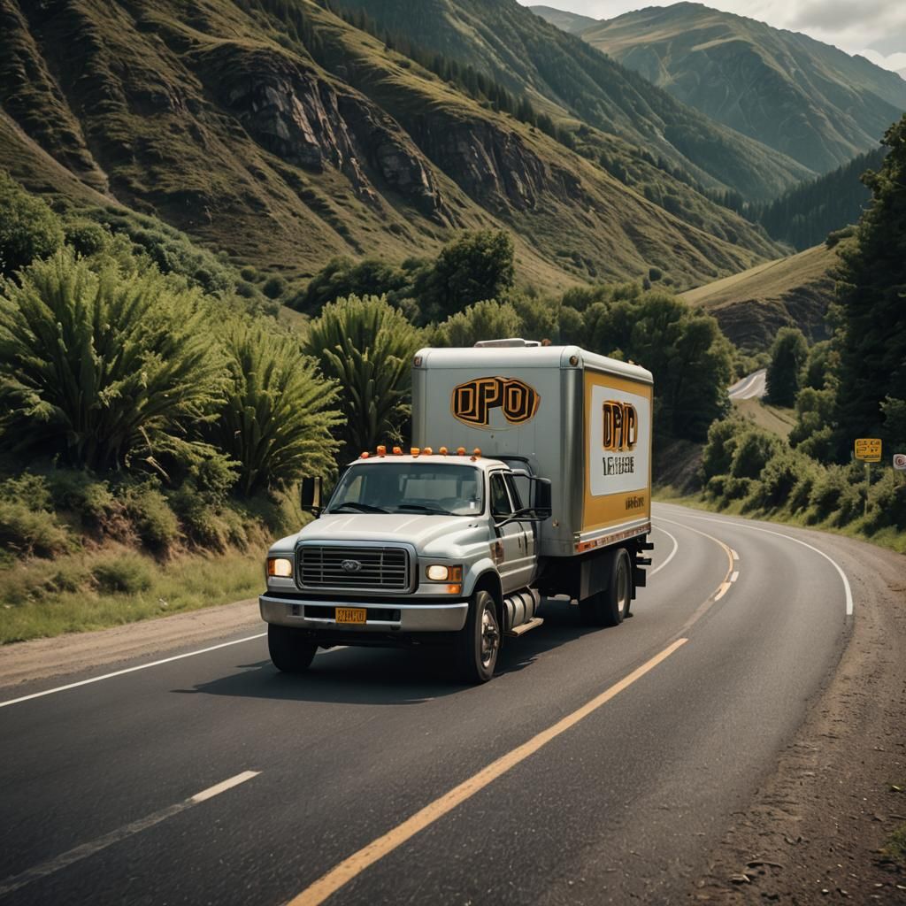 Beer Truck with 'dpo' Road Logo: Cinematic Still