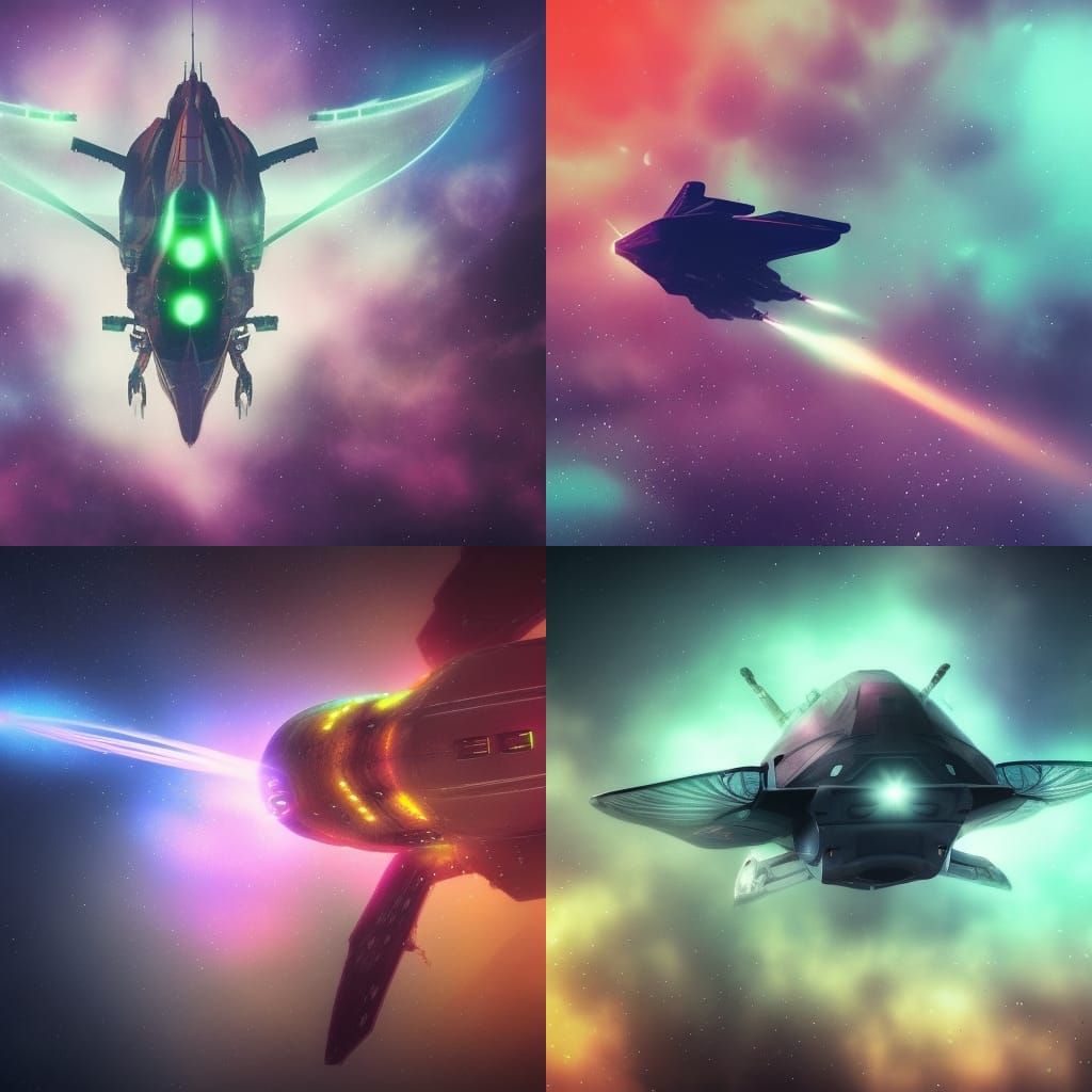 Spaceship Soars Through Foggy Nebula: Hyperrealistic Concept...