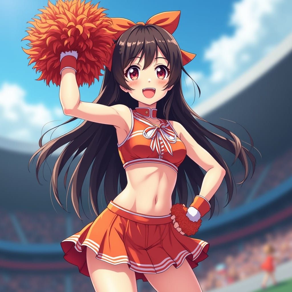 Vibrant Anime Cheerleader Girl in Dynamic Flat Style