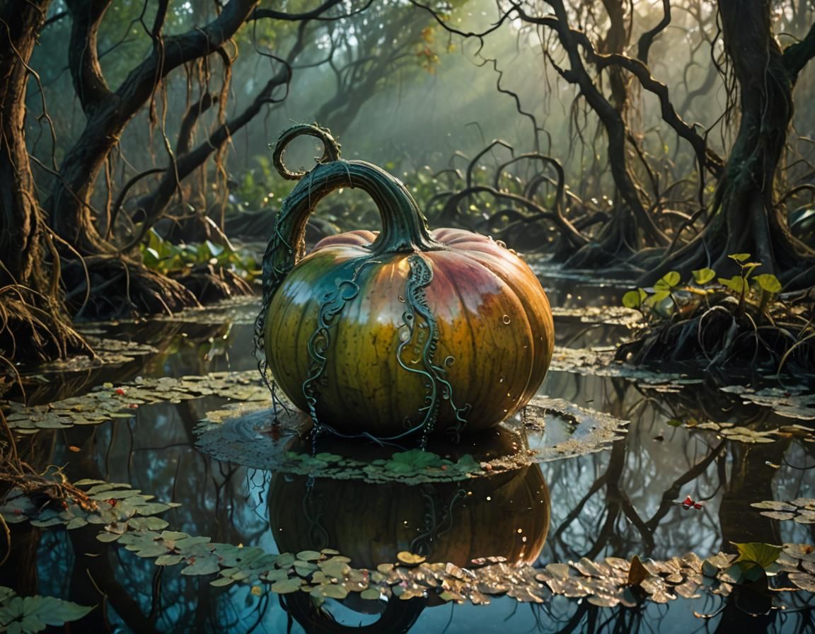 Magical Realism: Giant Gourd in Mystical Swamp