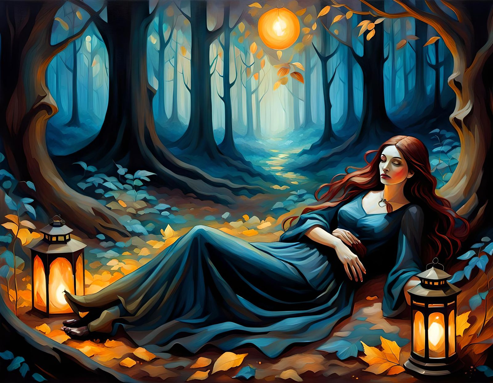 Fantasy Scene of Two Women in Impressionist Style