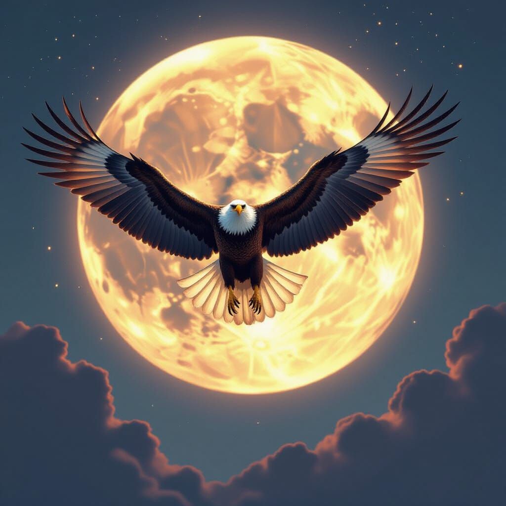 Eagle Soaring to the Moon: Digital Art