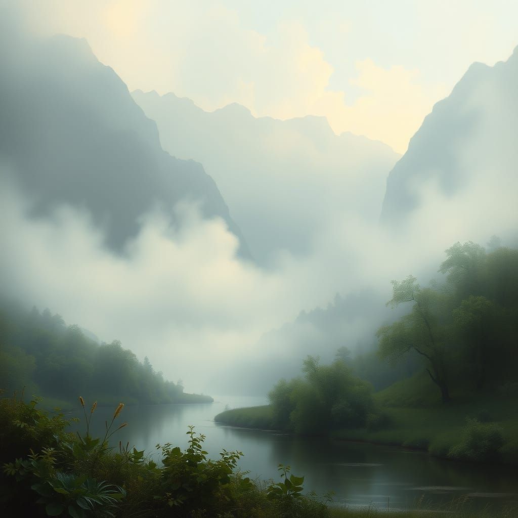 Misty Valley Sanctuary in Soft Morning Light