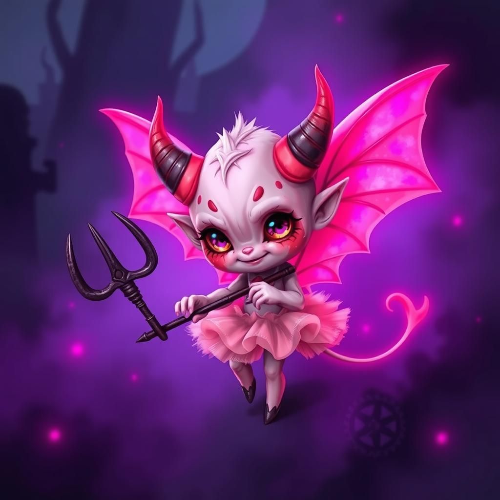 Adorable Chibi Demon Fairy with Pink Wings