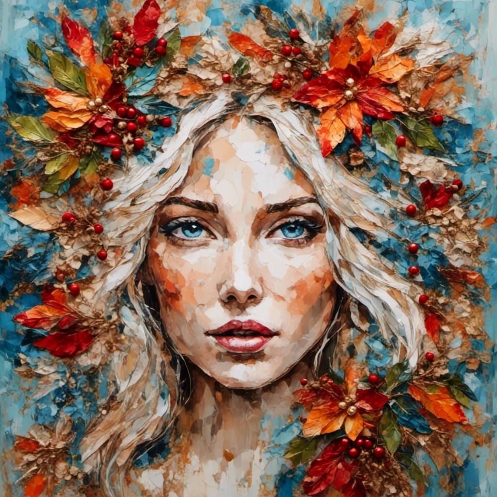 Festive Double Exposure Portrait in Impasto Collage Style