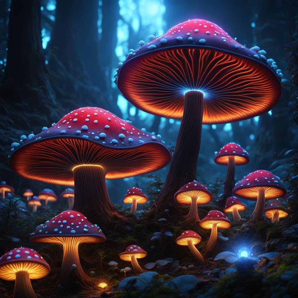 Fractal Glowing Mushroom: Detailed Fantasy Art