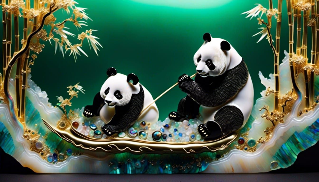 Opalescent Panda in Bamboo Forest, Asian Style