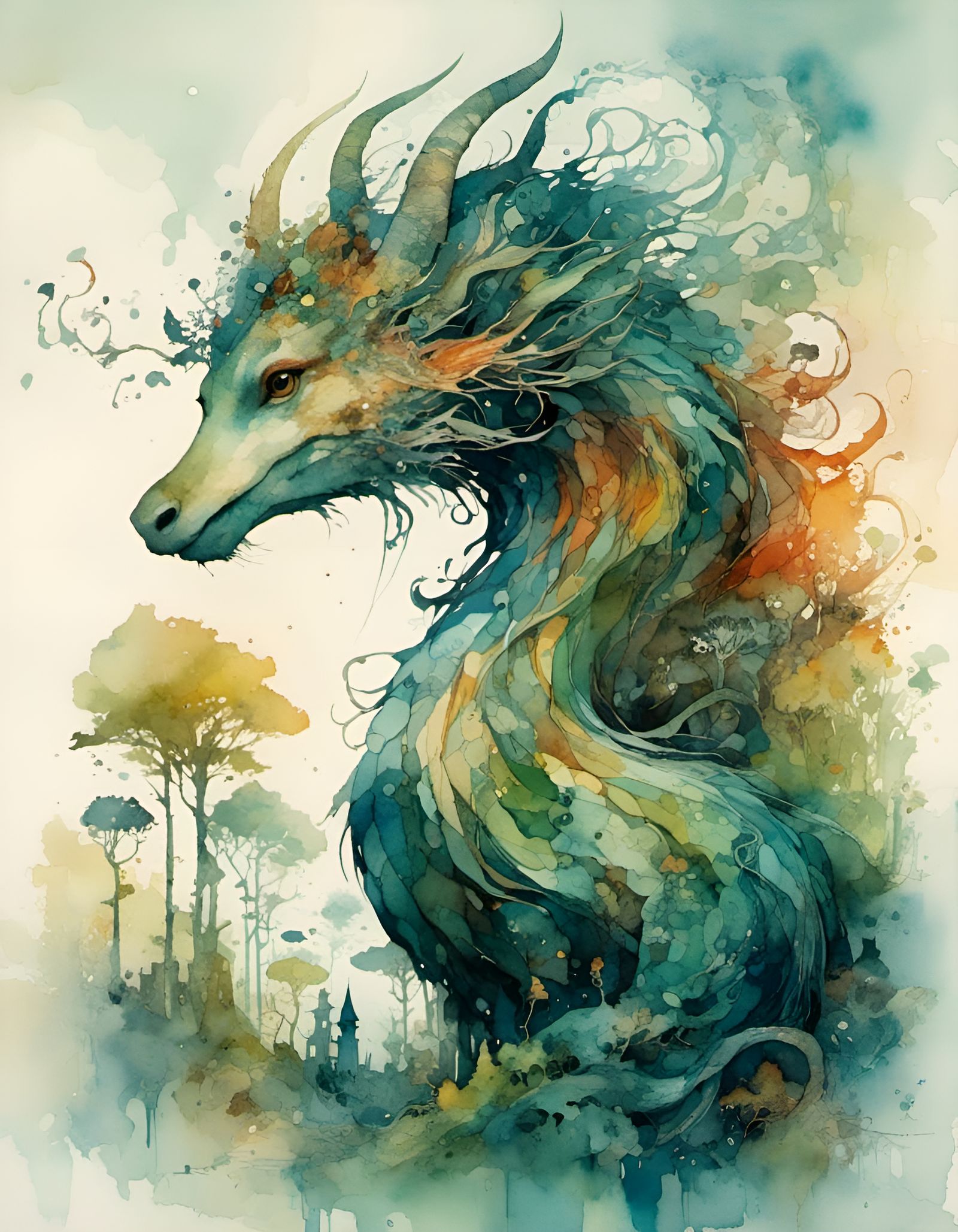 Dragon in Surrealist Style, Detailed and Colorful