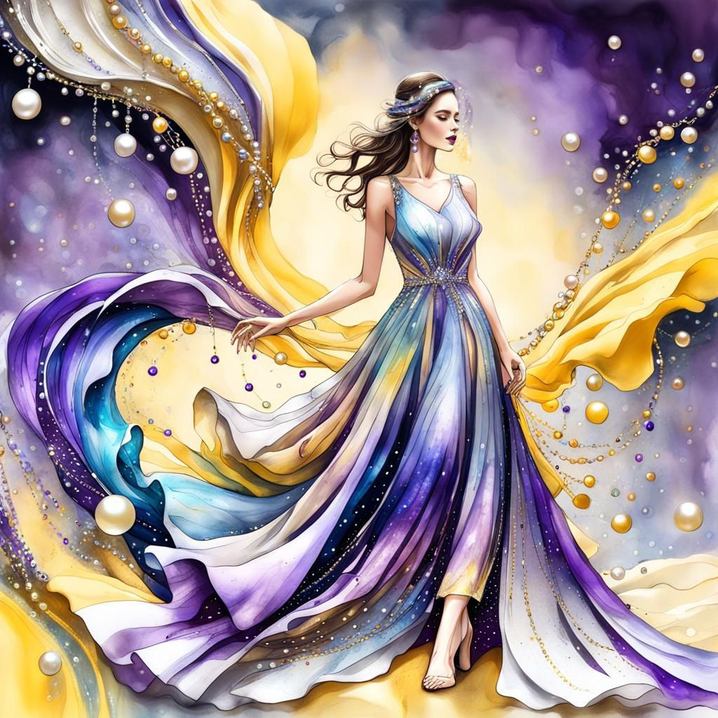 Ethereal Lady in a Vibrant Silk Gown