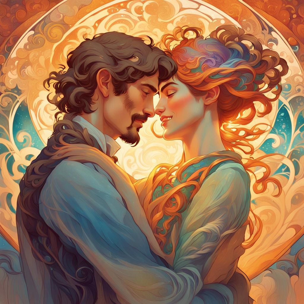 Warm Embrace: Art Nouveau-Inspired Portrait