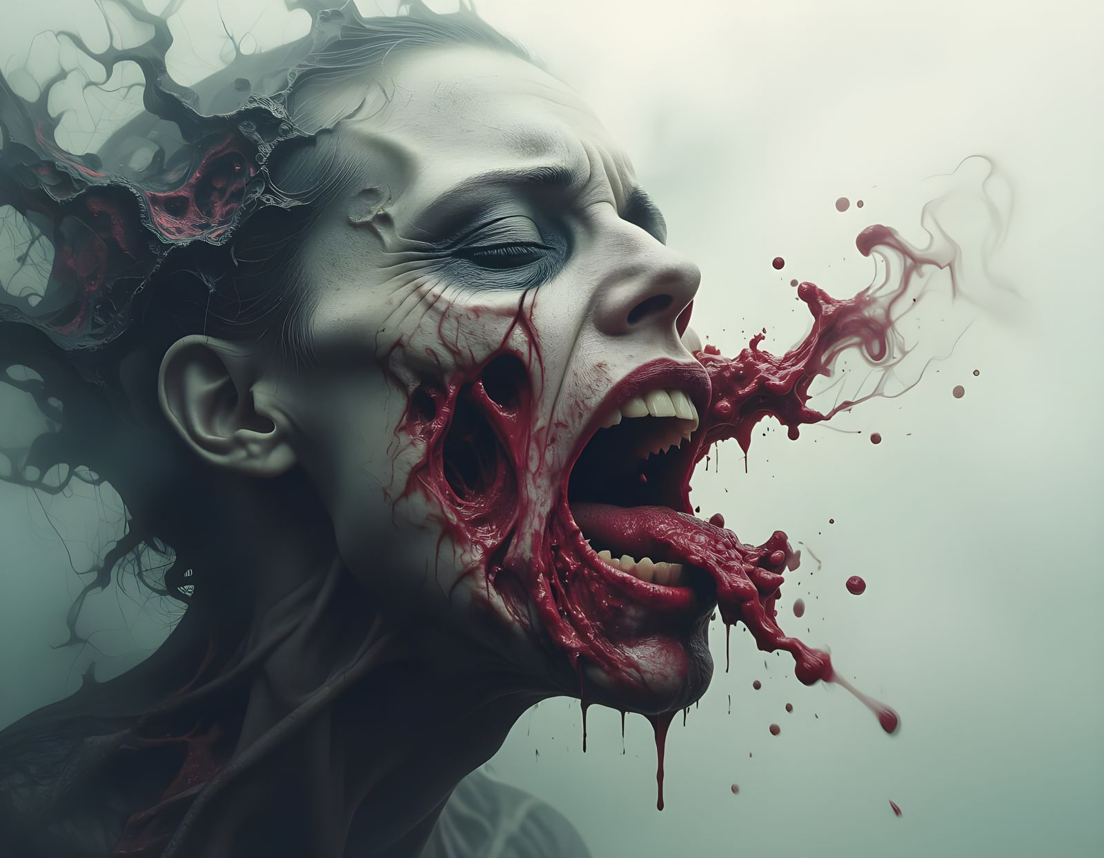 Disturbing Glitching Face Devouring Itself in Digital Art