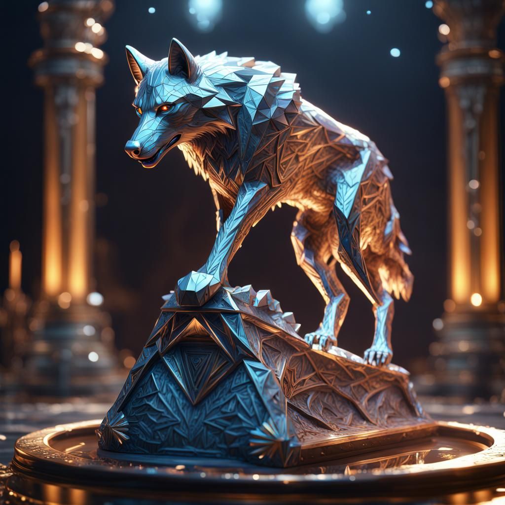 Diamond Wolf Statue in Detailed Matte Painting