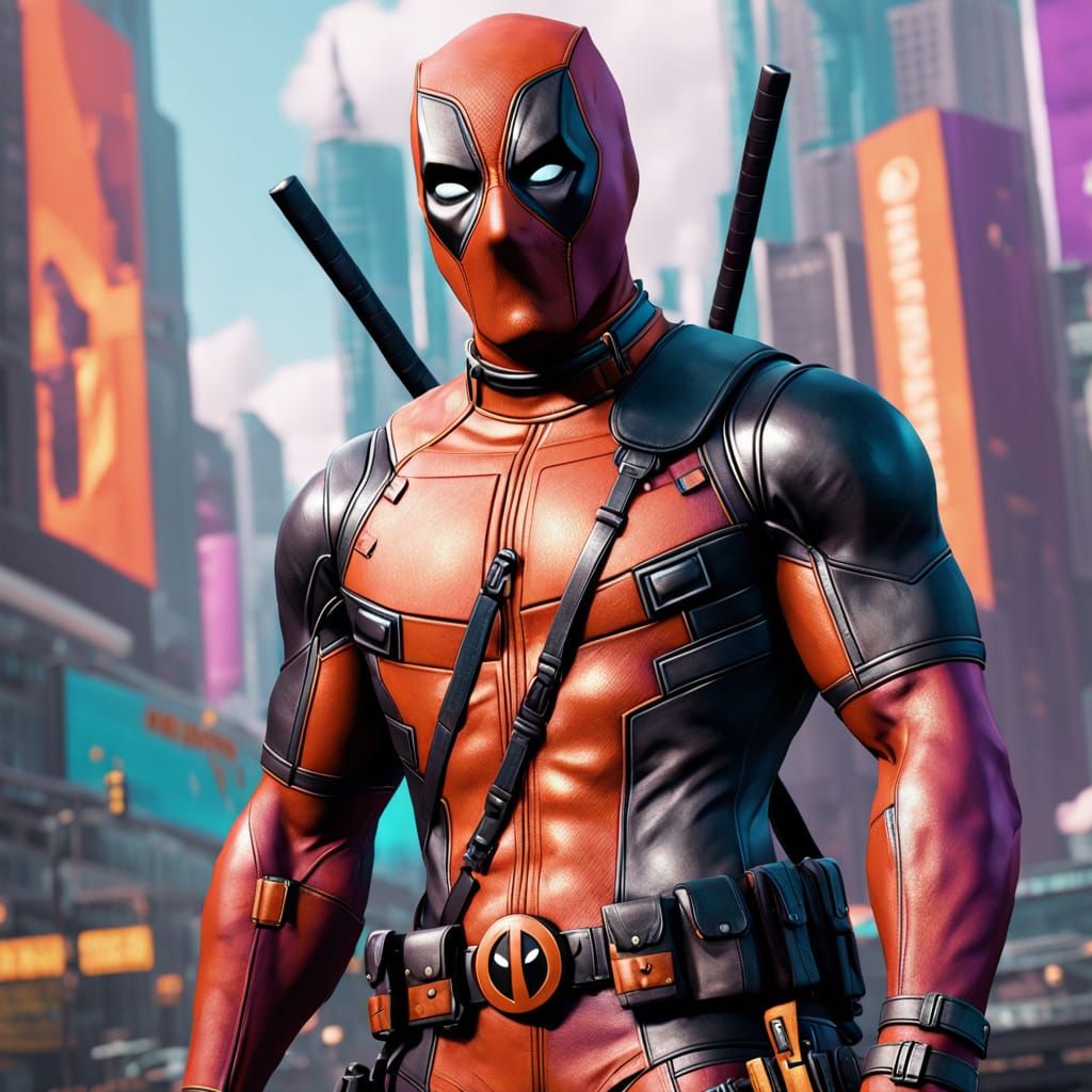 Deadpool in Purple and Orange, Hyperdetailed Concept Art