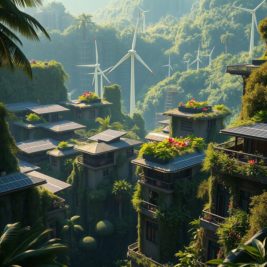 Solarpunk city deep in the jungle