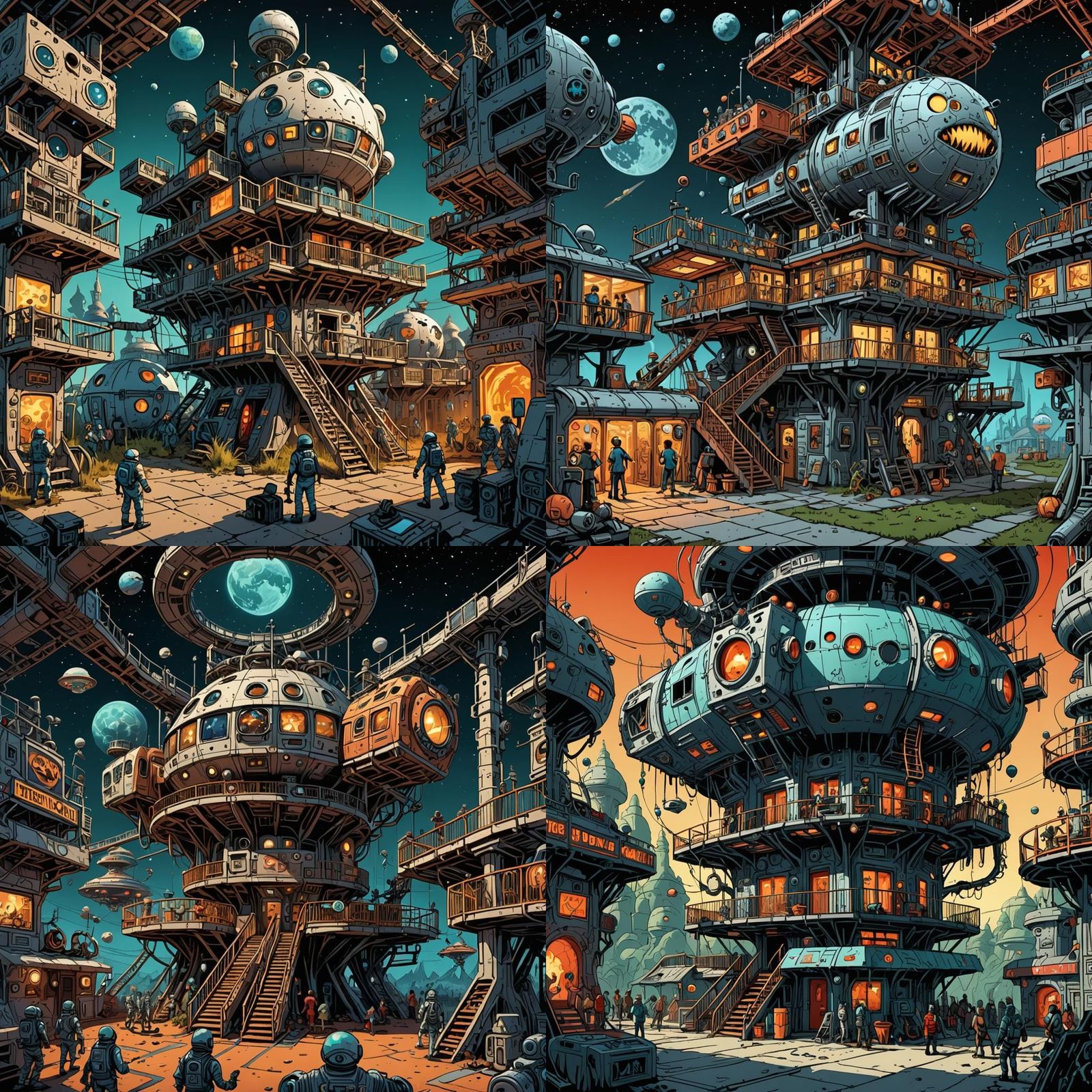 Space Station Trap House illustration Sketchy Toons From Hell inferno fun lands amusement park with thrill rides located...