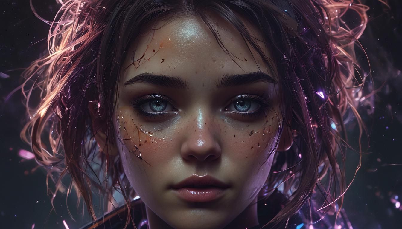 Cyberpunk Portrait with Galaxy Eyes and Glitch Art