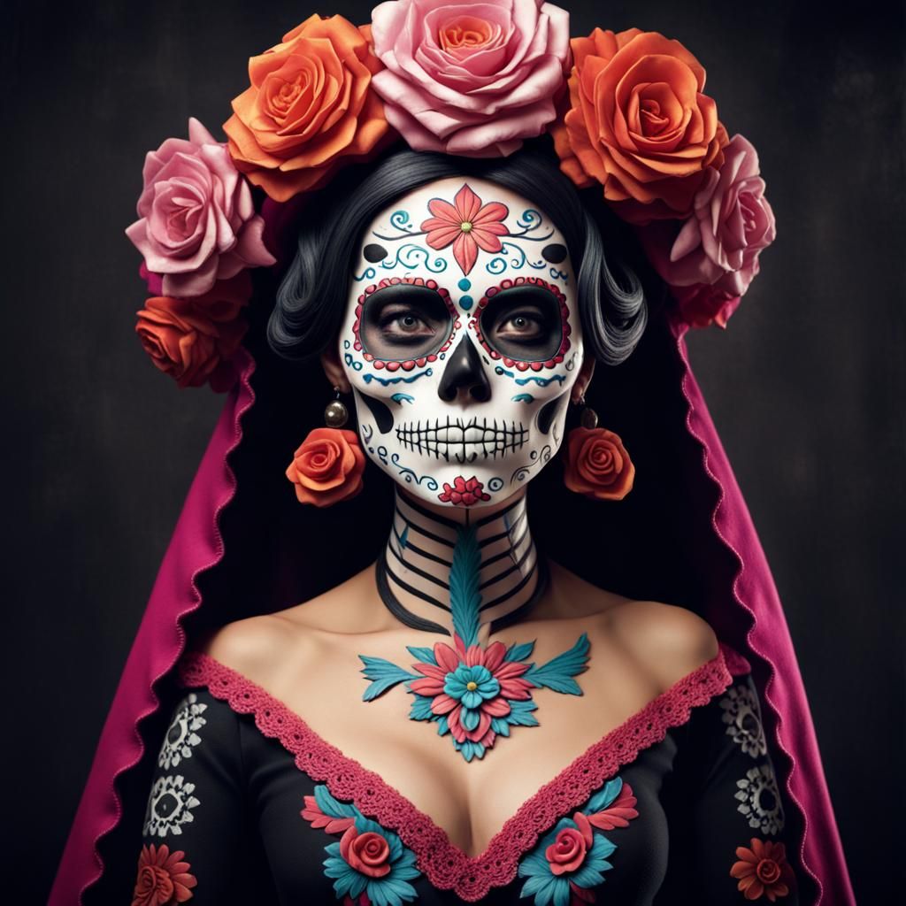 La Catrina, The spirit of Muerte, embodied as Sugar Skull  a...
