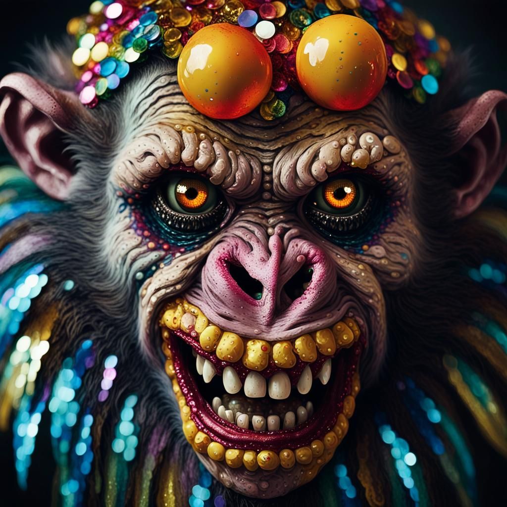 Grotesque Zombie Monkey Clown in Dark Fantasy Style