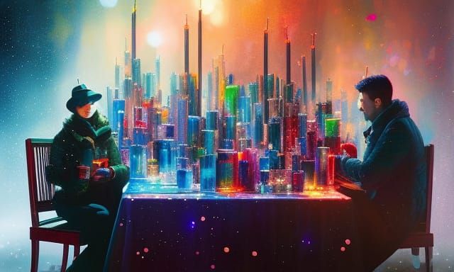 Christmas Film Scene with Floating Sparkles