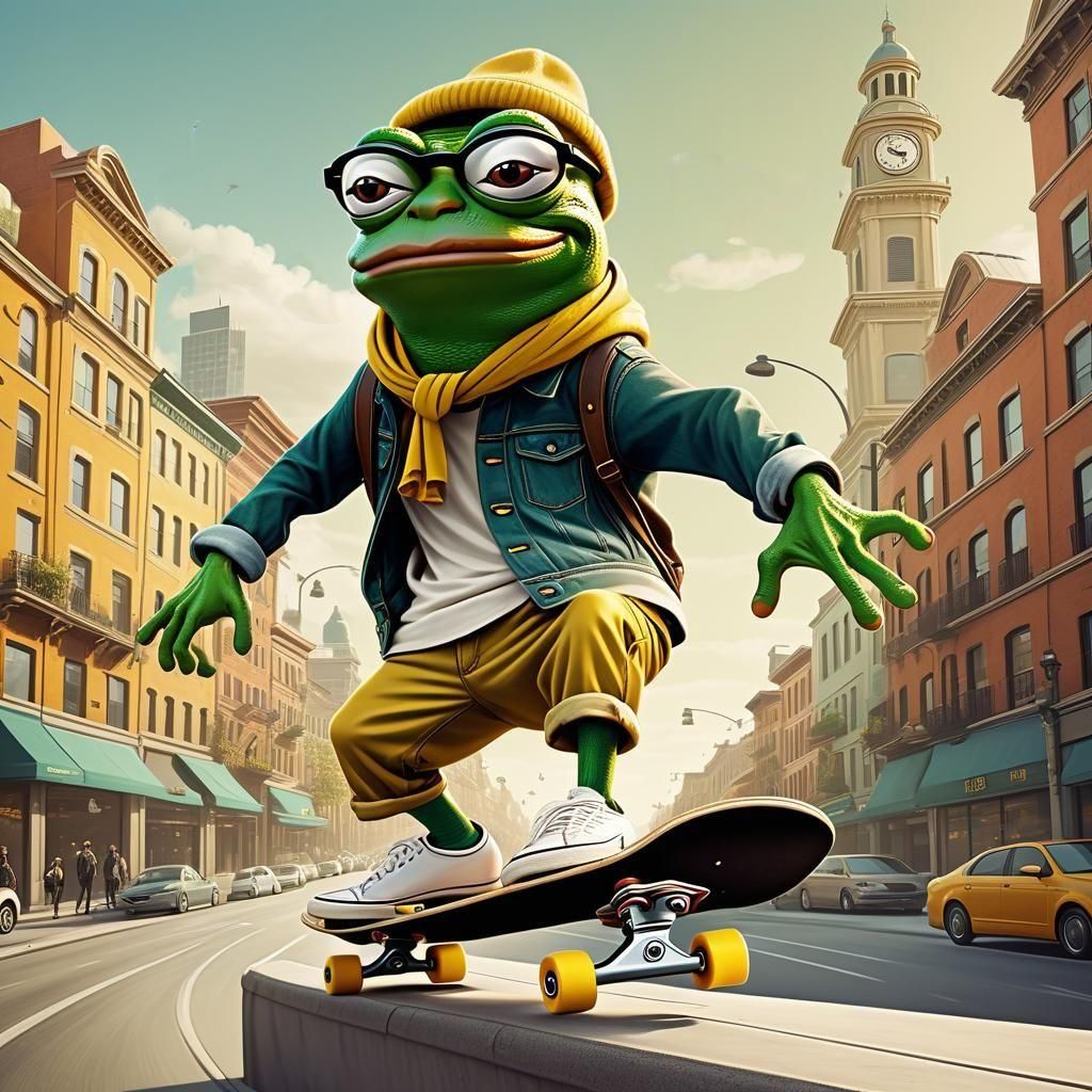 Pepe the Frog Skateboarding