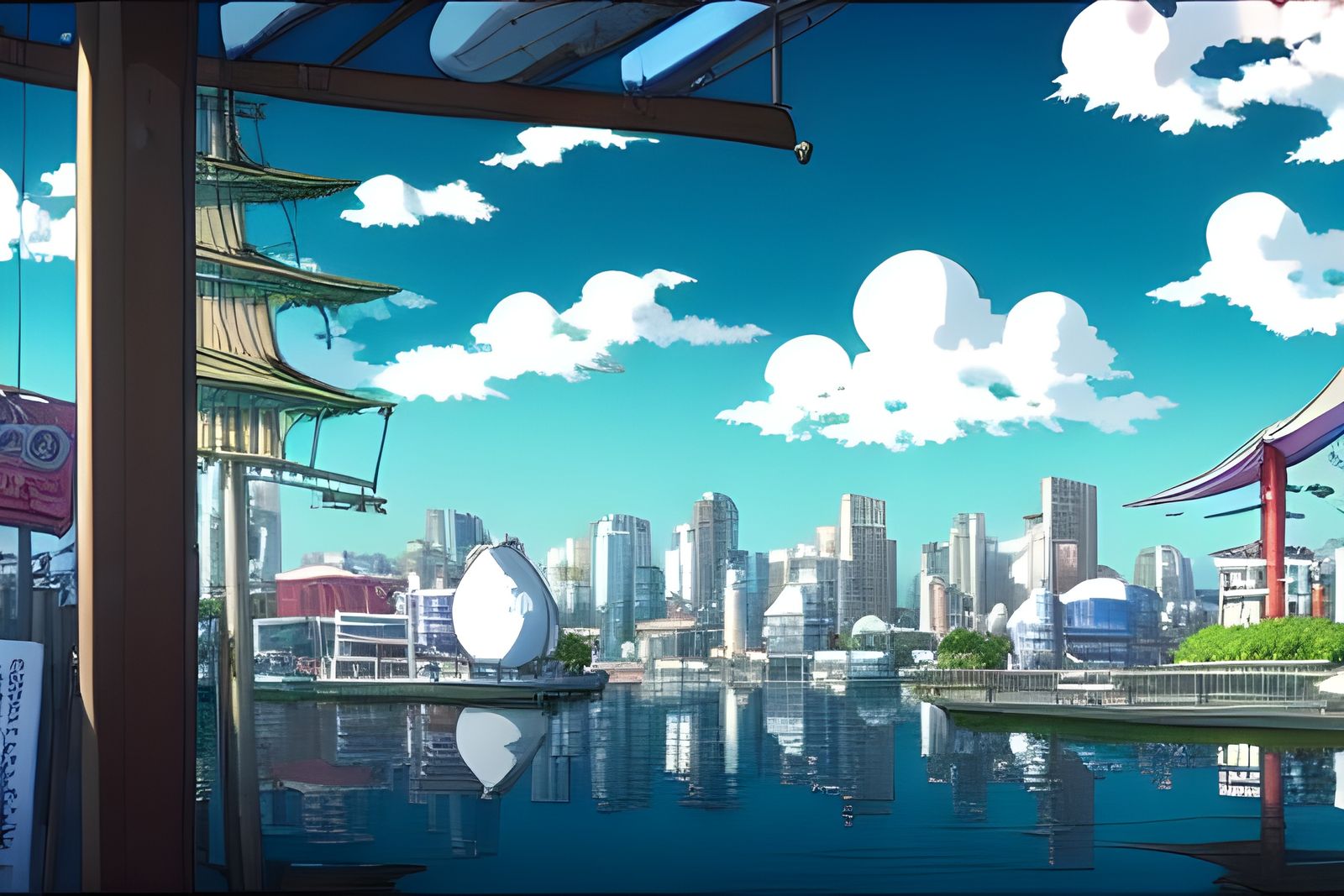Lively Anime Seaport Inspired by Studio Ghibli