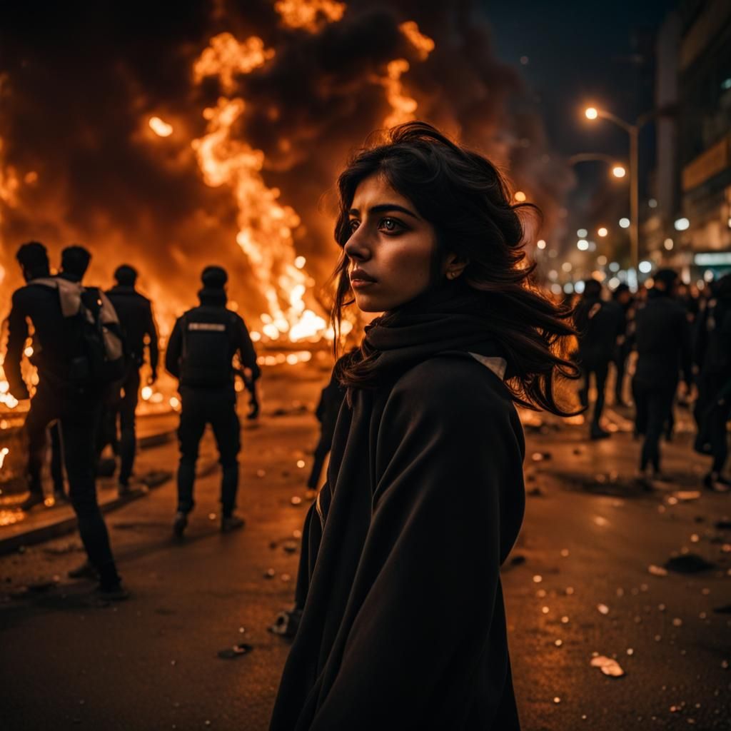 Iranian Girl in Tehran Protest: Dark Aesthetic Photo