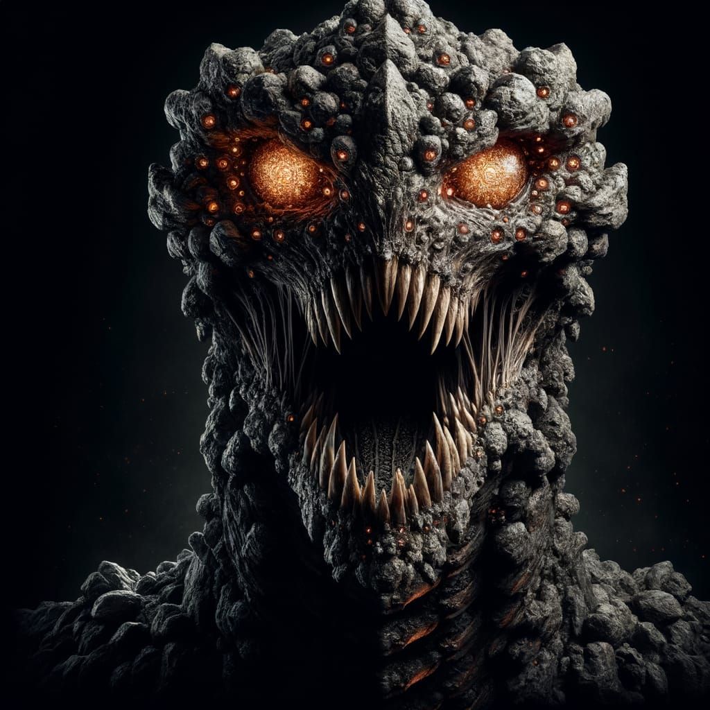 Demonic Lava Beast with Glowing Stone Eyes