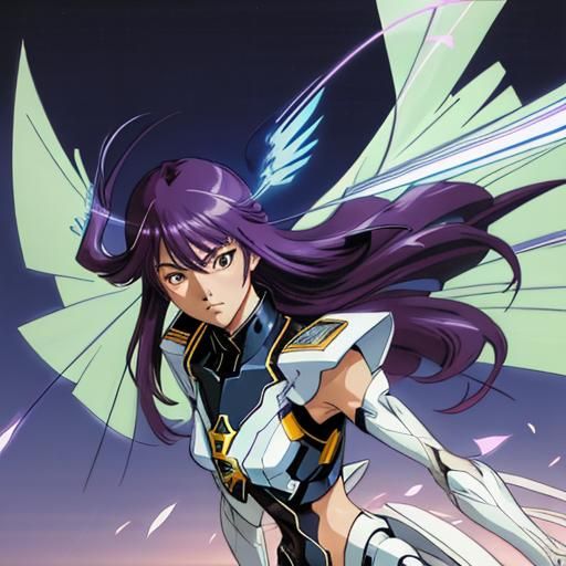 Cyberpunk Anime Captain with Mecha Wings in Neon